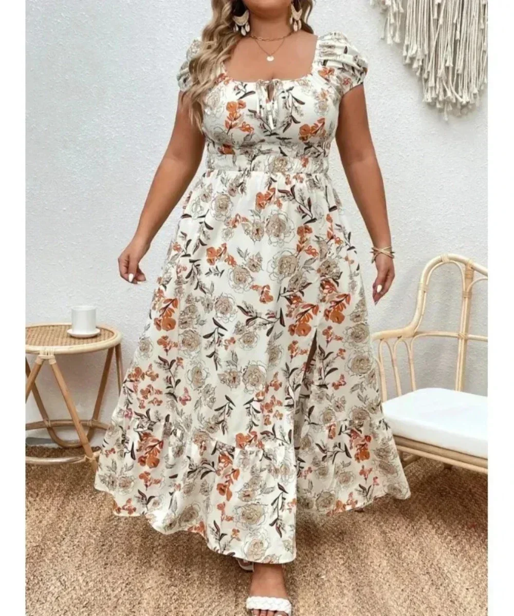 Plus Size Women 1XL-5XL Suitable for Outdoor Flower Casual Long Party Dress Women Fashion Print Loose Summer Dress