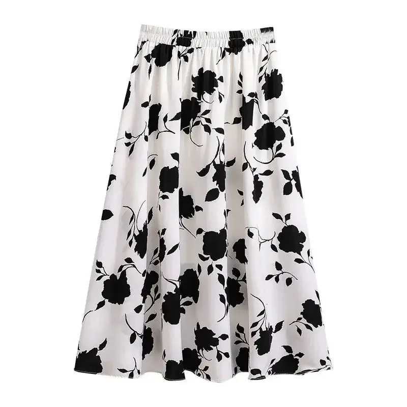 Plus Size High-Waisted Slimming Plus Size Women's Rose Skirt 2024 Summer Medium-Length Stylish BBQ Hip Covering Casual Dress - Image 5