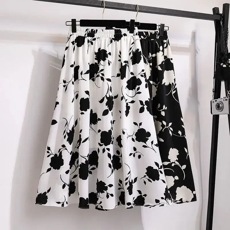 Plus Size High-Waisted Slimming Plus Size Women's Rose Skirt 2024 Summer Medium-Length Stylish BBQ Hip Covering Casual Dress - Image 4