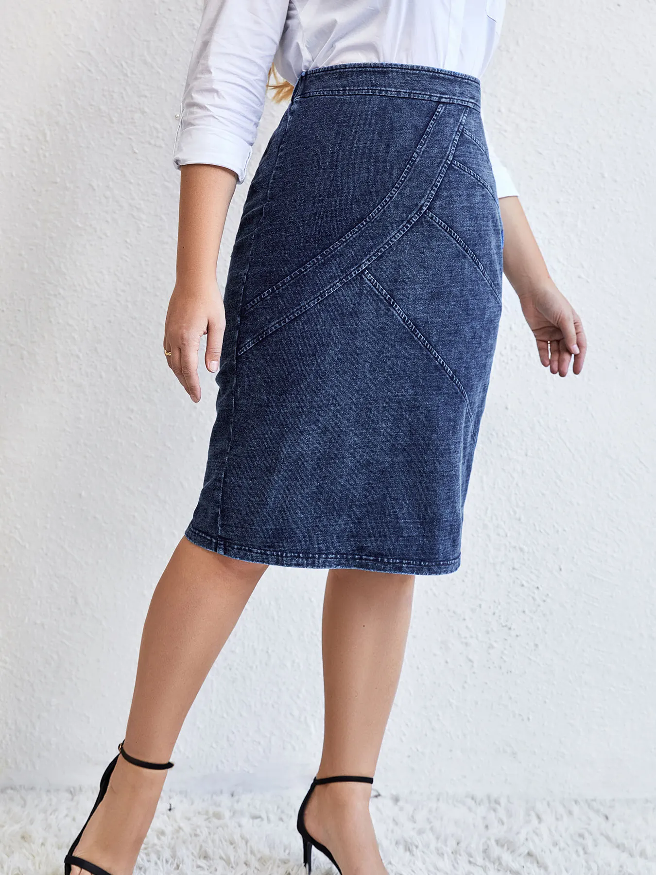 Women Plus Size Knitted Spring And Autumn Denim Fashion Skirt - Image 5