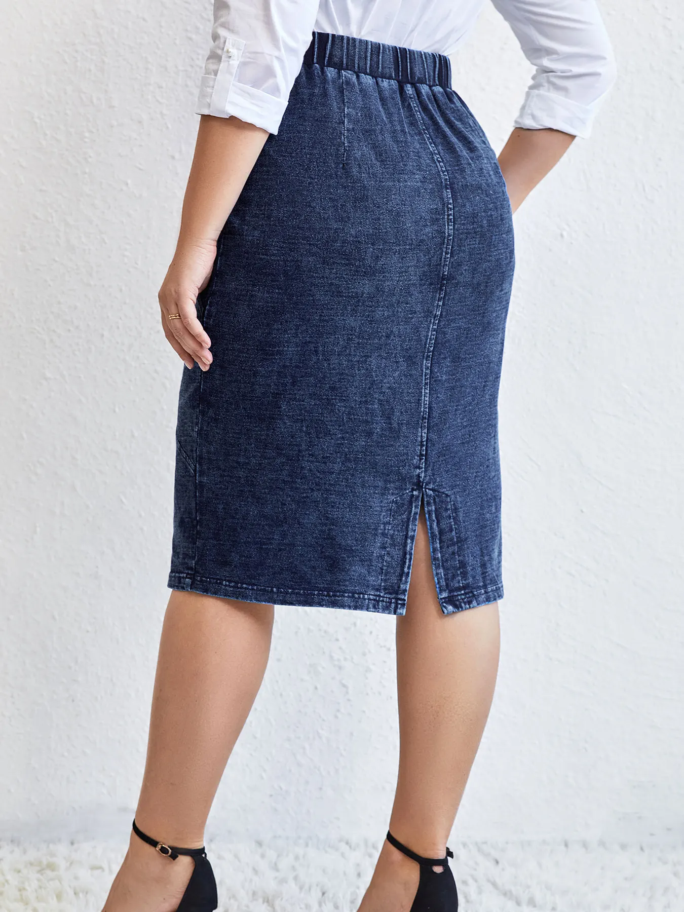 Women Plus Size Knitted Spring And Autumn Denim Fashion Skirt - Image 2
