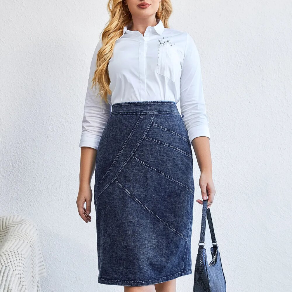 Women Plus Size Knitted Spring And Autumn Denim Fashion Skirt