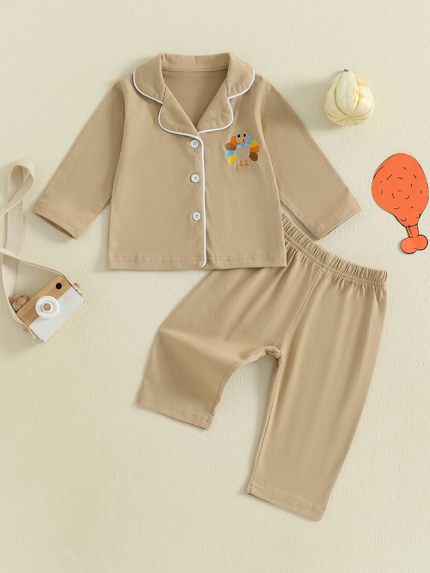 Infant 2-Piece Christmas Pajamas Set with Reindeer Embroidery Top and Plaid Pants Baby Sleepwear Loungewear for Winter Holiday - Image 3