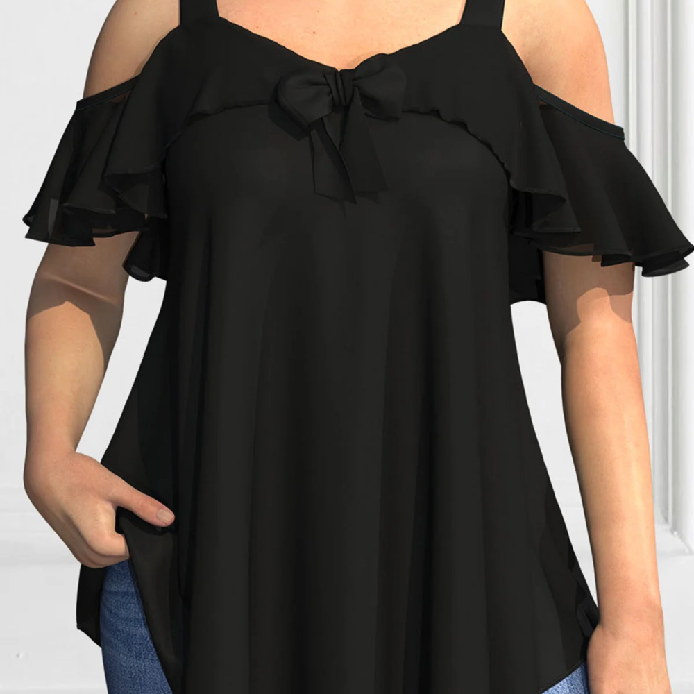 Plus Size Blouse for Women Elegant Cold Shoulder Shirt Ruffles Tops Tee Loose Fit Solid Color Top Blusas Para Mujer 0XL-5XL