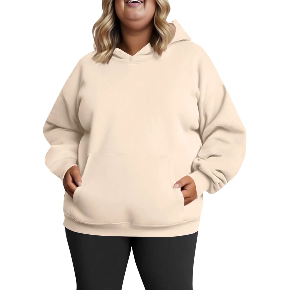 Plus Size Hooded Sweatshirt for Women Fall Fashion Casual Solid Color Pocket Hoodies Women's Clothing Street Hip Hop Hoody