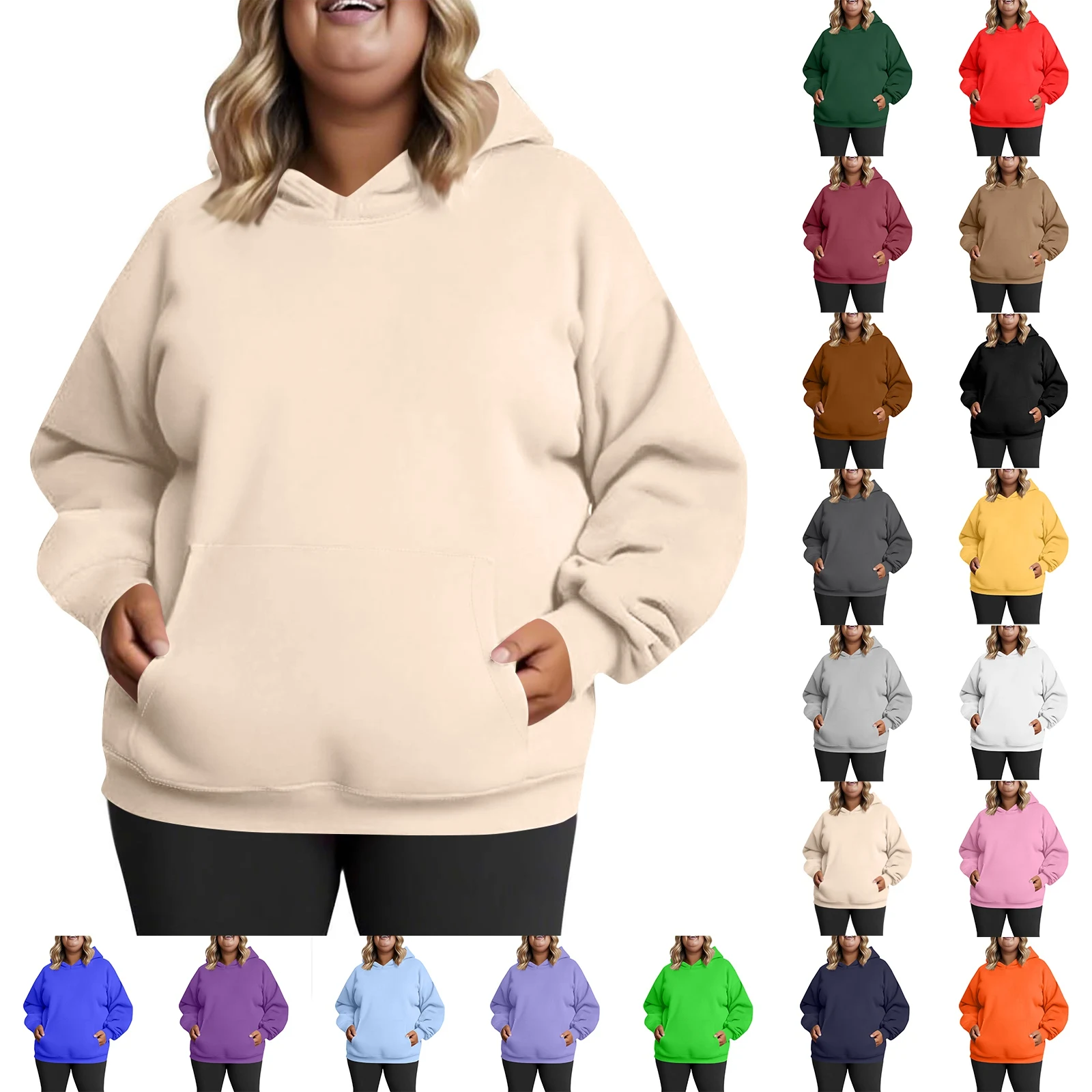 Plus Size Hooded Sweatshirt for Women Fall Fashion Casual Solid Color Pocket Hoodies Women's Clothing Street Hip Hop Hoody - Image 6