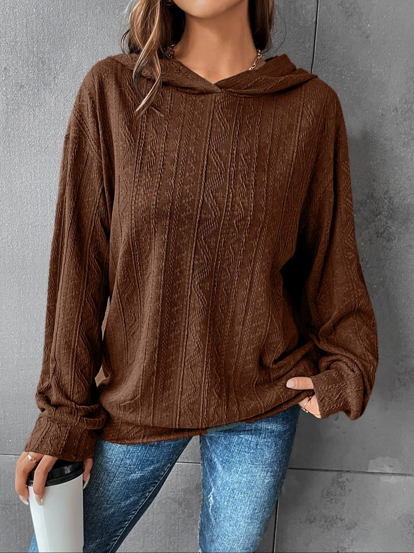 Plus Size 1XL-5XL Fashion Autumn Women's Casual Sweatshirt Solid Textured Long Sleeve Solid Color Hoodie - Image 6