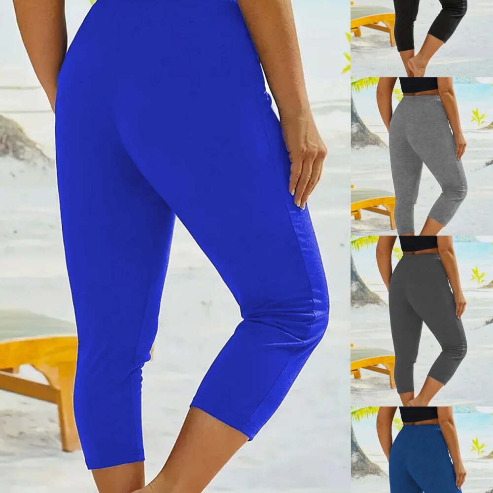 Plus size women's cropped leggings, tight leggings, sporty fit comfortable medium stretch cropped leggings