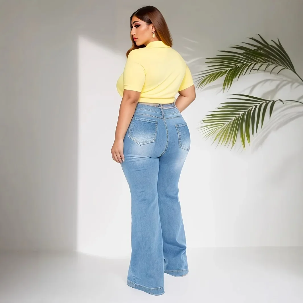 Plus Size Fashionable Ripped Denim Jeans Spring Summer Street Style Wide Leg Floor Length Casual Trendy Pants Cotton Material - Image 4