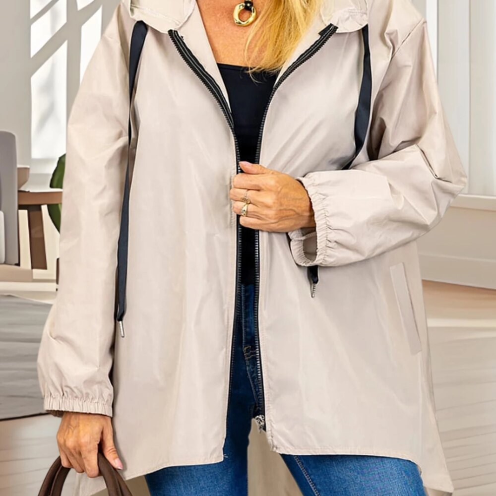 Women s Plus Size Fall Jacket with Hood Long Sleeve Loose Jacket Casual Windbreaker Outerwear