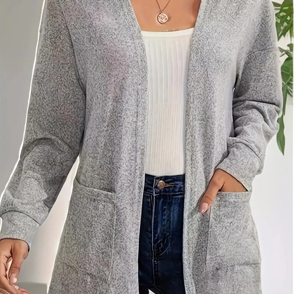 Autumn chic casual solid color pocket thin plus size women's jacket cardigan