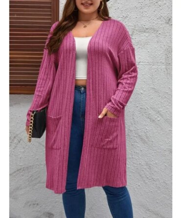 Women's 1XL-5XL Plus Size Spring and Summer New Oversized Casual Long Sleeved Cardigan Sweater Jacket for Women
