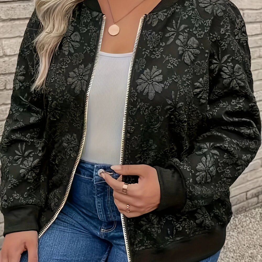 Plus size baseball varsity zip-up jacket