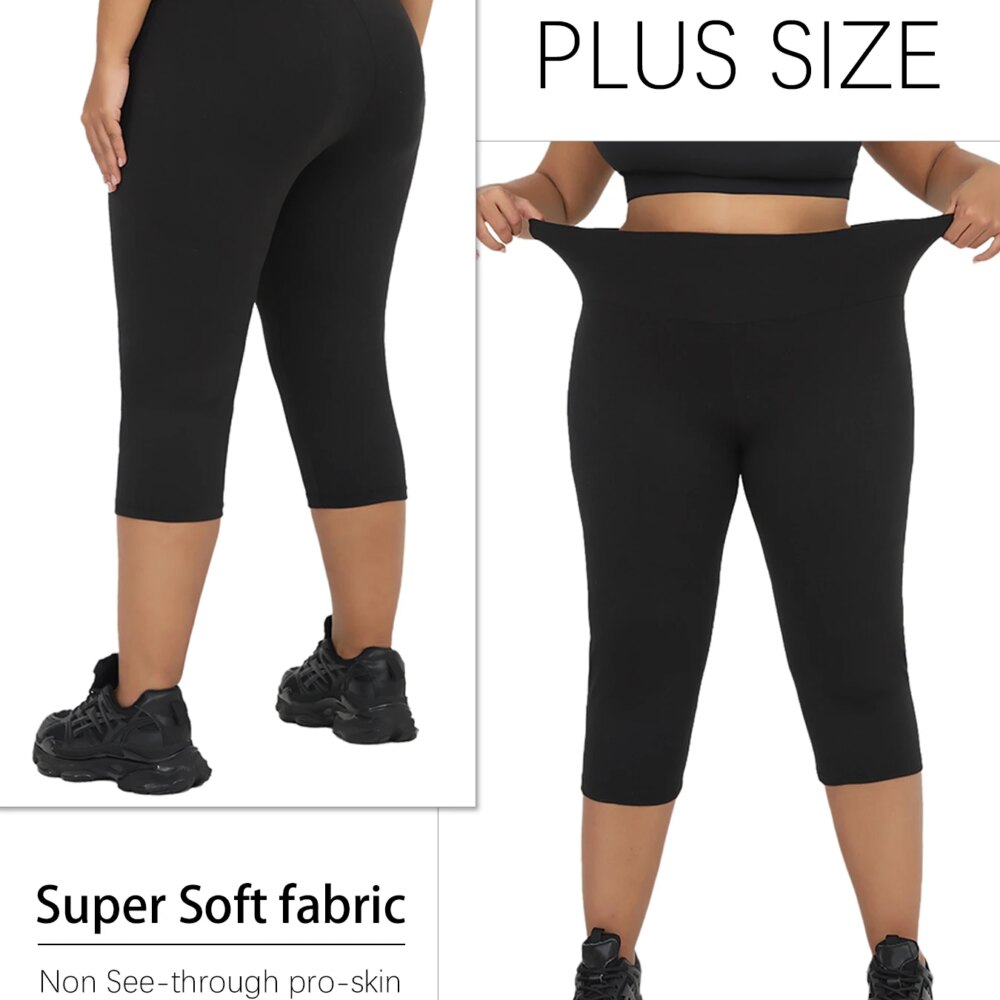 Plus Size Leggings for Women Super soft High Waisted Tummy Control Yoga Capri Pants No See Through Workout Running Leggings