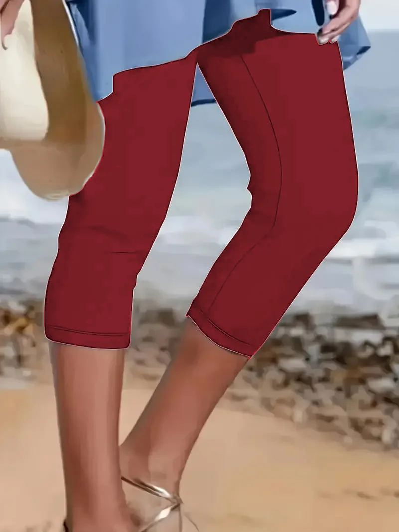 Summer New Casual Sports Yoga Capri Women's Plus Size Leggings Elastic Waist Cropped Pants Women's Casual Leggings - Image 5