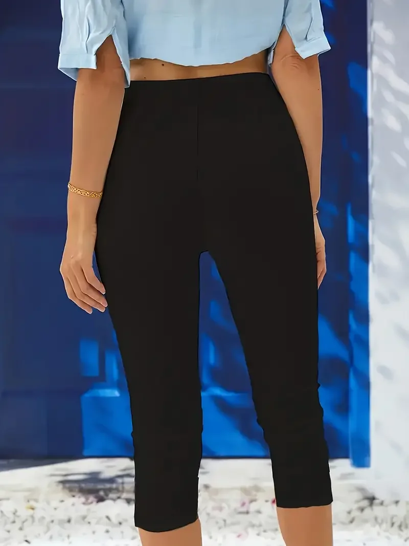 Summer New Casual Sports Yoga Capri Women's Plus Size Leggings Elastic Waist Cropped Pants Women's Casual Leggings - Image 3