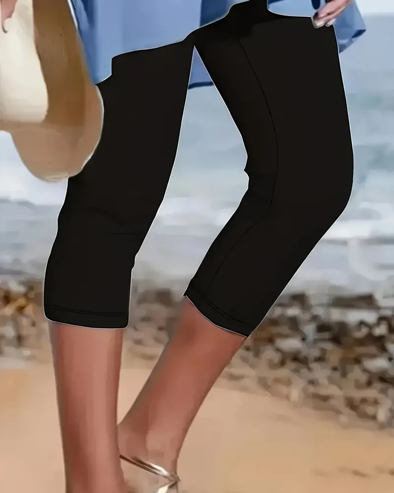 Summer New Casual Sports Yoga Capri Women's Plus Size Leggings Elastic Waist Cropped Pants Women's Casual Leggings