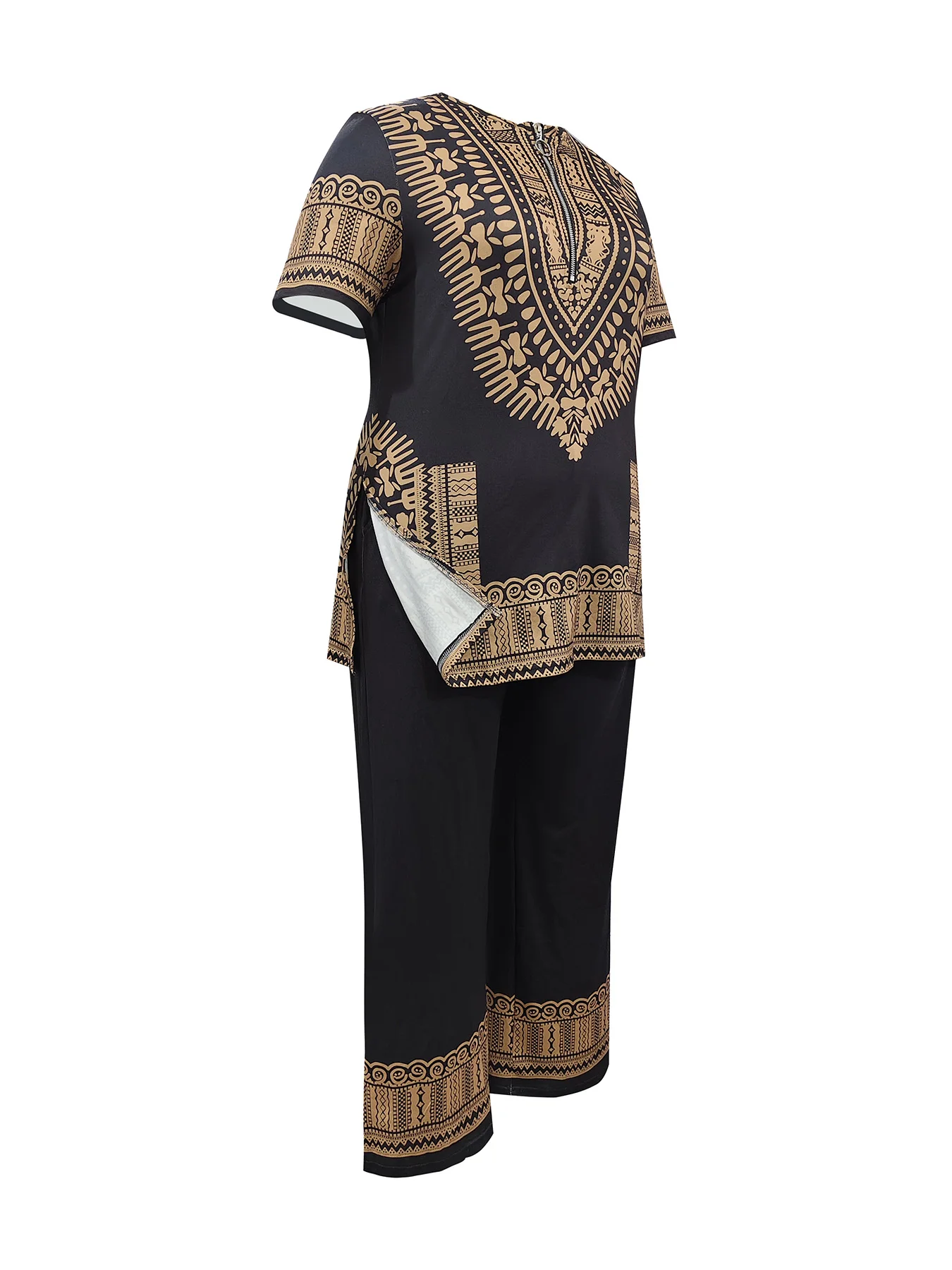 Plus - Size Dope Ethnic - Style Set! Black & Gold Print, Slays & Comfy - Image 3