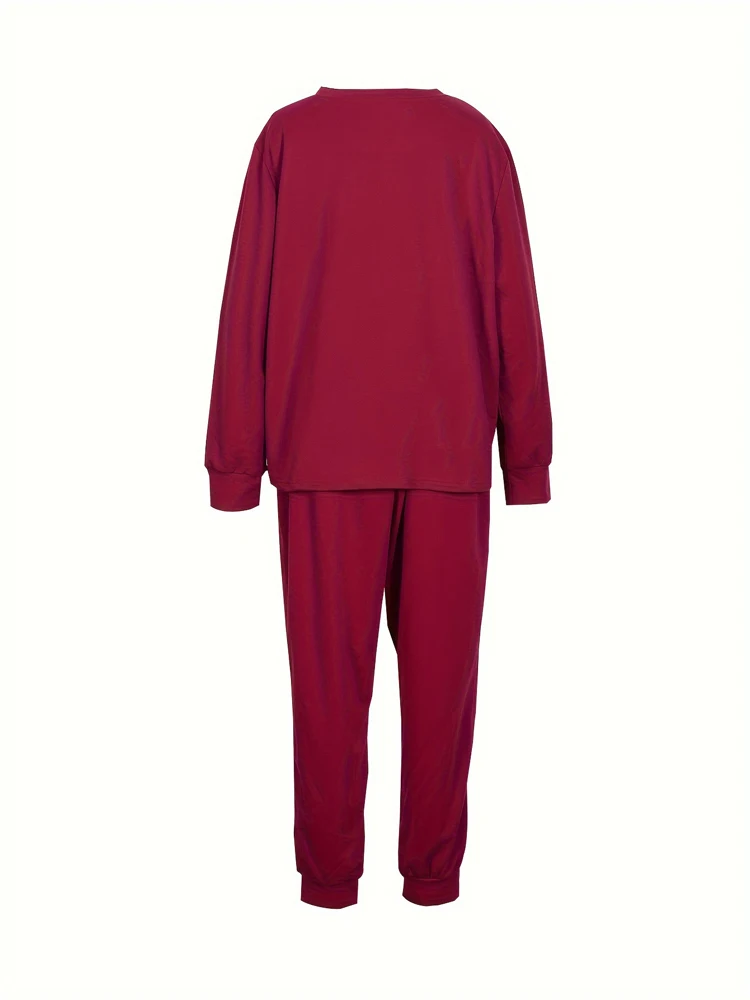 Plus Size Casual Sports Hoodie Two-Piece Set Loose Long Sleeve T Shirt Letter Pants for Women - Image 3