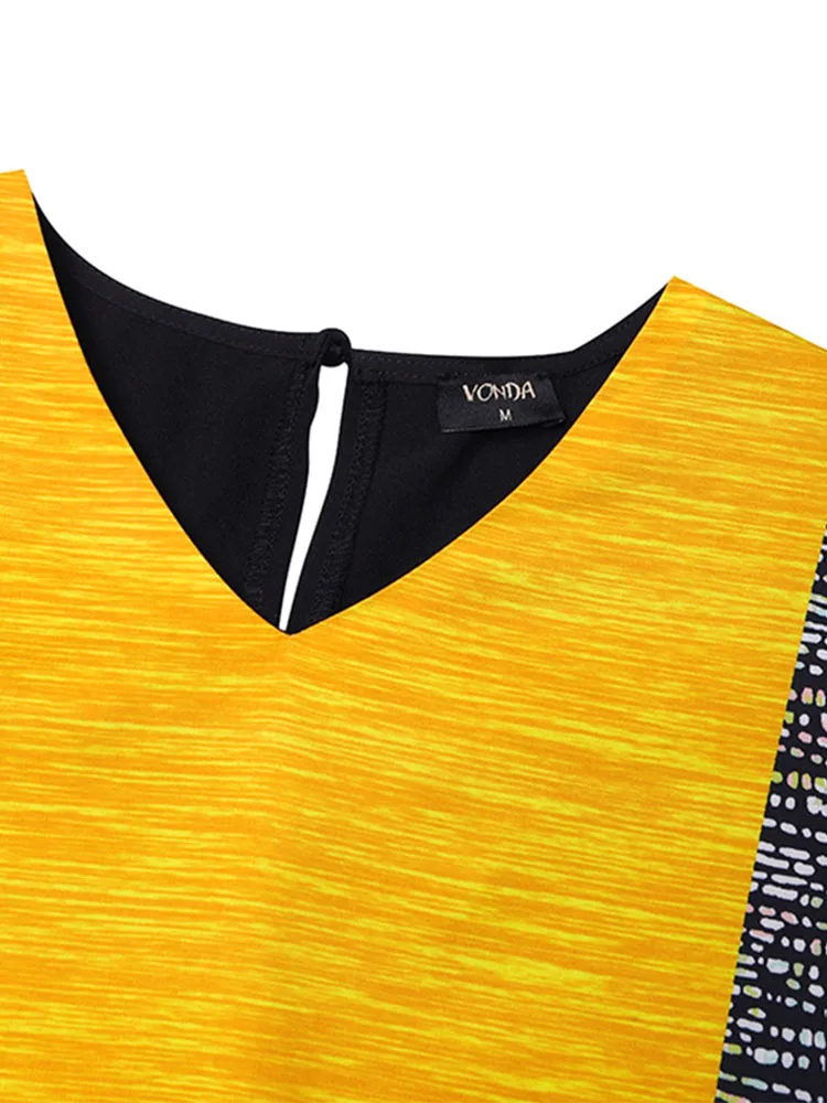 Plus Size 5XL VONDA 2025 Women Long Pant Sets Vintage Printed Patchwork Tops Trousers Suits and Wide Leg Pants Matching Sets - Image 5