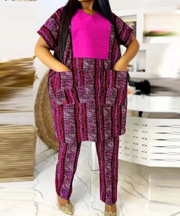 Plus Size 5XL VONDA 2025 Women Long Pant Sets Vintage Printed Patchwork Tops Trousers Suits and Wide Leg Pants Matching Sets