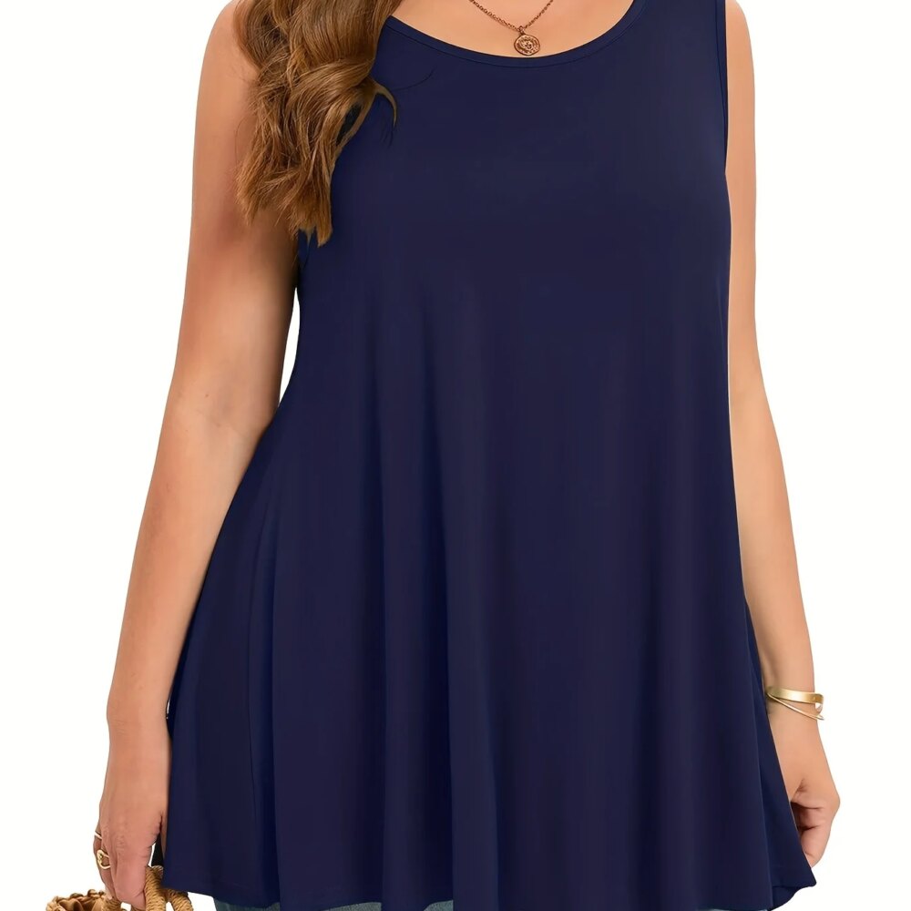 Plus Size Simple Solid Tank Top Casual Crew Neck Sleeveless Tank Top For Summer Women's Plus Size Clothing