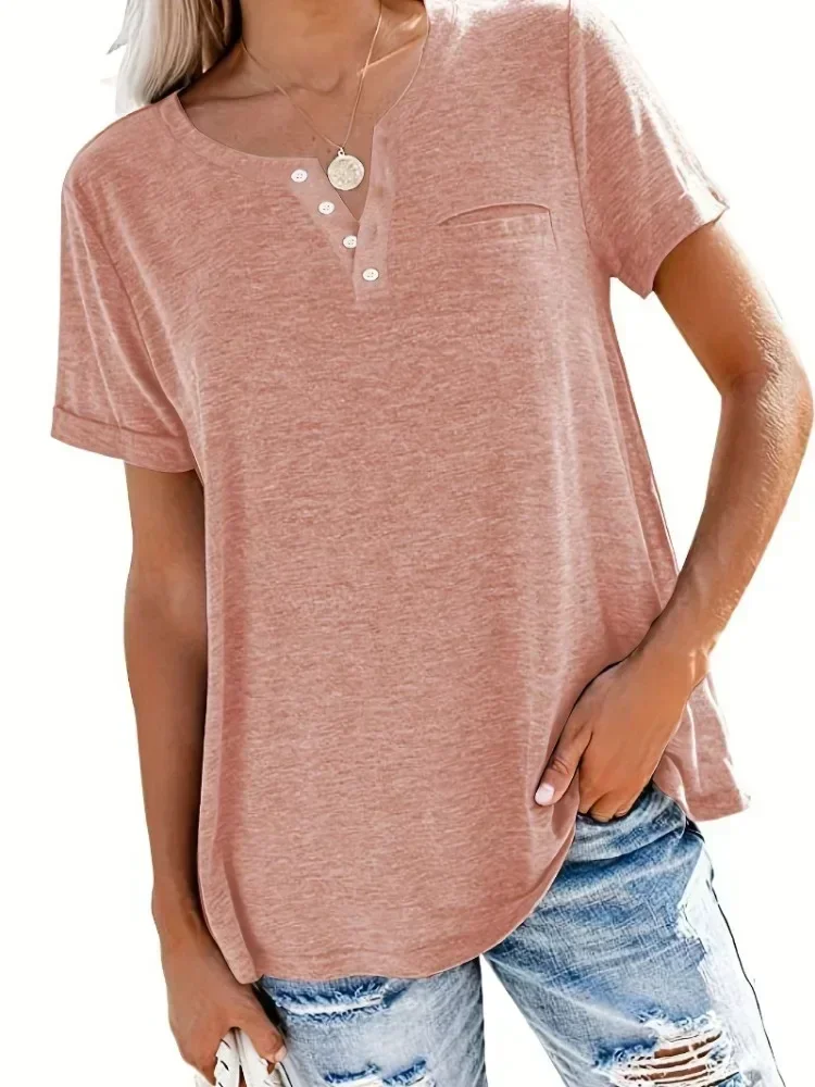 Plus Size 1XL-8XL Women's Loose Tops Ladies Casual V-neck Short Sleeve Pocket T-shirt Spring and Summer New Style - Image 6