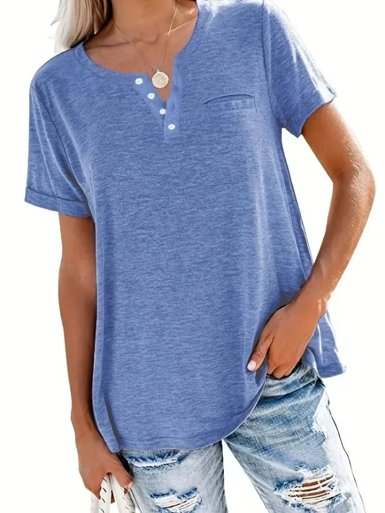 Plus Size 1XL-8XL Women's Loose Tops Ladies Casual V-neck Short Sleeve Pocket T-shirt Spring and Summer New Style - Image 3