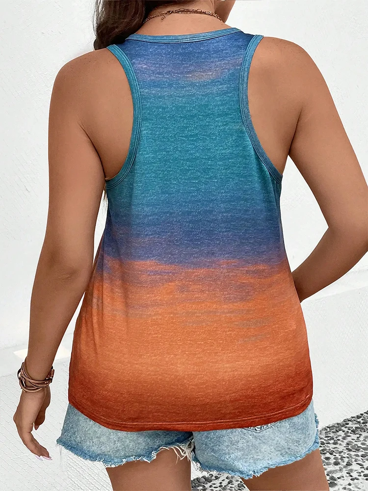 Plus Size Women's Tank Top Gradient Round Neck Loose-Fit Casual Sleeveless Top XL-5XL For Everyday Wear - Image 3