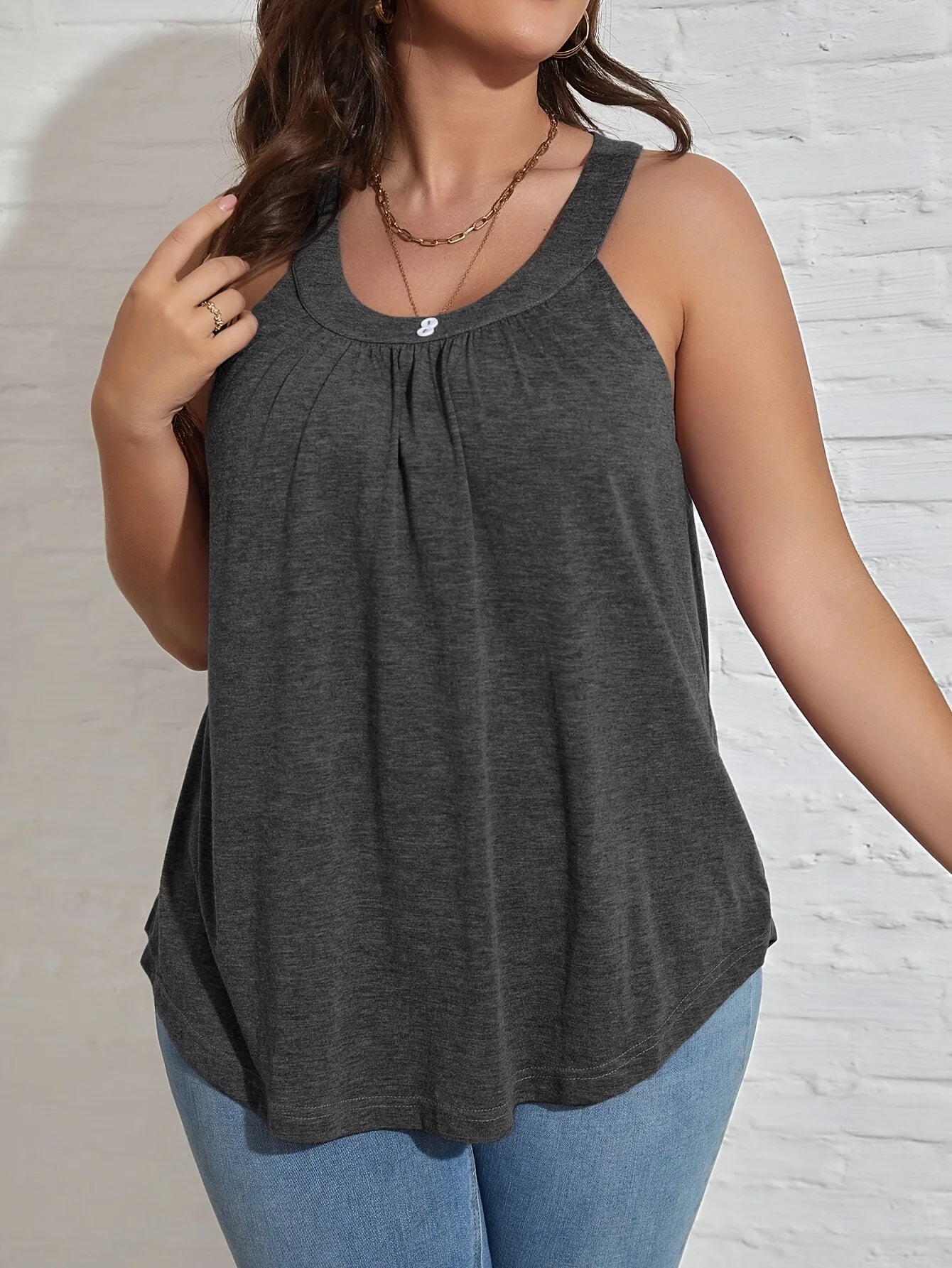 2025 New Plus Size Women's Round Neck Spliced Button Fashion Casual Elegant Vest Spring and Summer - Image 3