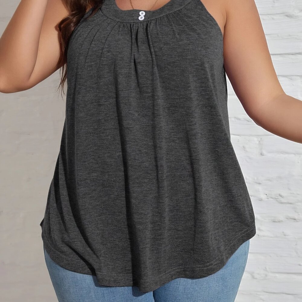 2025 New Plus Size Women's Round Neck Spliced Button Fashion Casual Elegant Vest Spring and Summer
