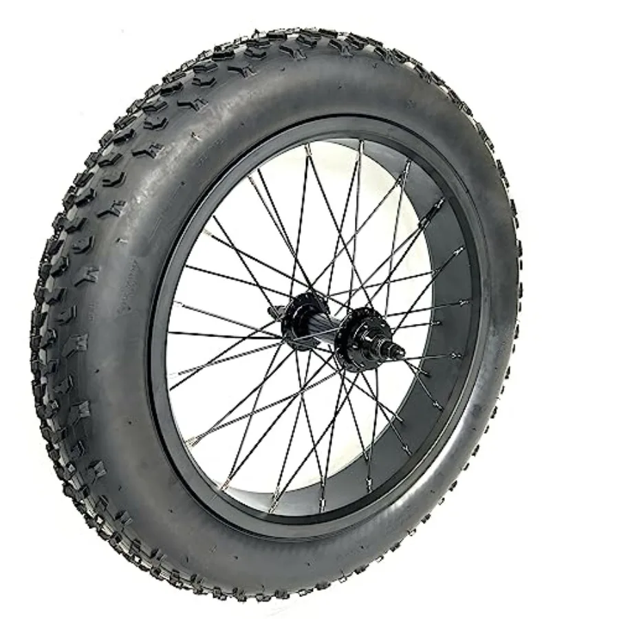 20''x4.0 Fat Bike Rear Wheel Assembly with Tire and Hub and Spokes Black Alloy Aluminum Snow Bicycle Folding Fatbike Wheel Asse - Image 4