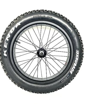 20''x4.0 Fat Bike Rear Wheel Assembly with Tire and Hub and Spokes Black Alloy Aluminum Snow Bicycle Folding Fatbike Wheel Asse