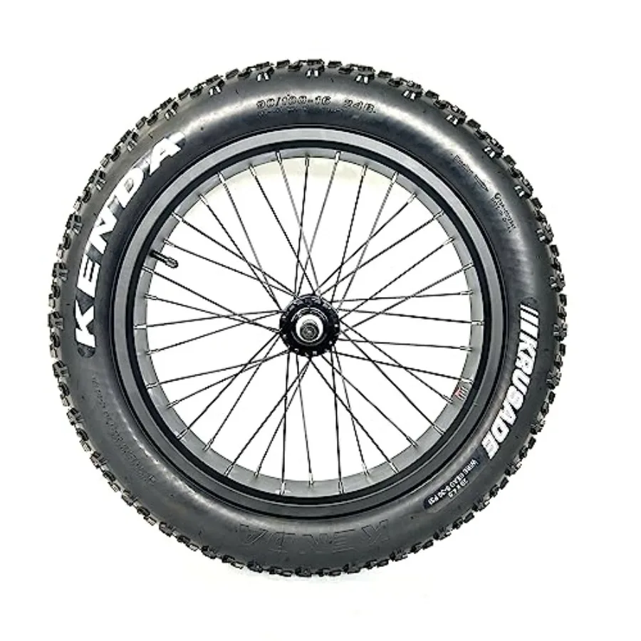 20''x4.0 Fat Bike Rear Wheel Assembly with Tire and Hub and Spokes Black Alloy Aluminum Snow Bicycle Folding Fatbike Wheel Asse