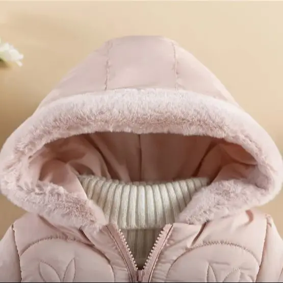 Autumn Winter Girls Fur Collar Jackets With Pockets Warm Hooded Cotton Coat Fashion Outerwear For Kids Casual Overcoat Clothes - Image 5