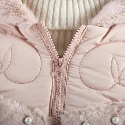 Autumn Winter Girls Fur Collar Jackets With Pockets Warm Hooded Cotton Coat Fashion Outerwear For Kids Casual Overcoat Clothes - Image 6