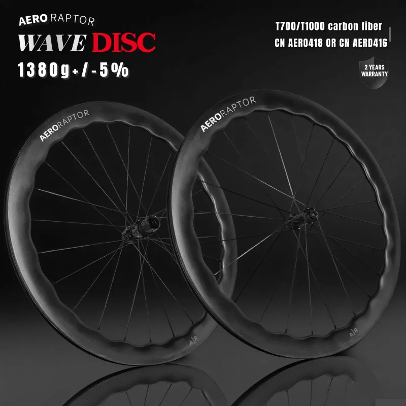 AERORAPTOR 50 WAVE 700c Carbon Wheelset Tubeless 36T Ratchet Hub Bicycle Wave Rim AERO418 Spoke Center-Lock Disc Brake Wheels