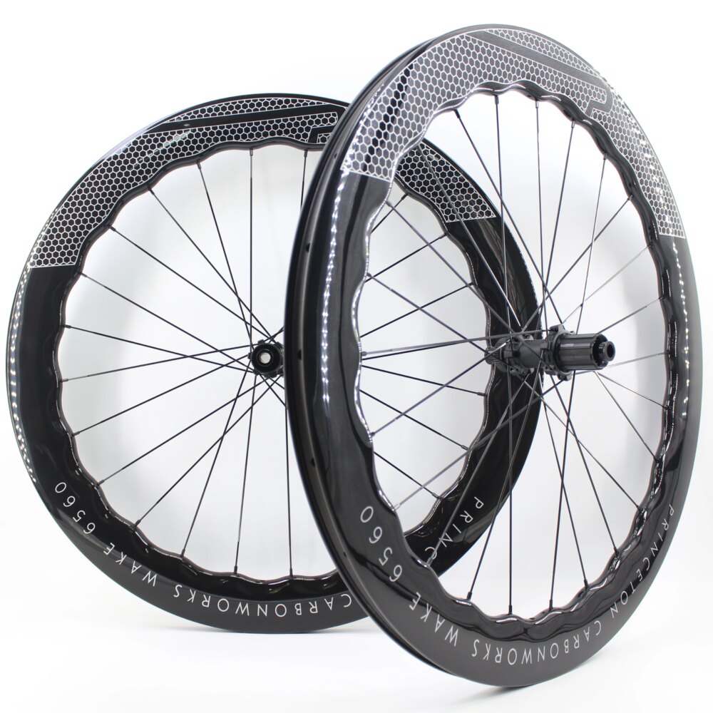 New 700C 65mm wave Road Bike UD Full Carbon Fibre Bicycle Thru Axle Center lock Disc brake Wheelset clincher tubeless rims 25mm
