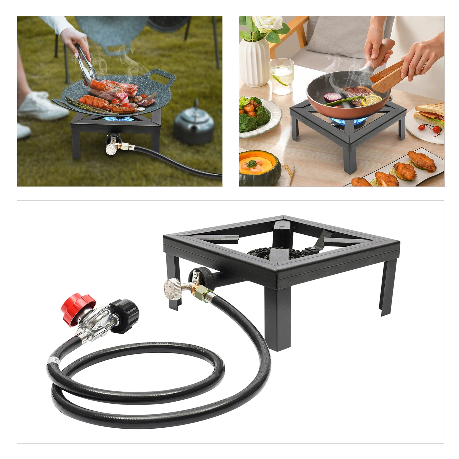 Camping Stove Burner Cast Iron Propane Gas LPG Stove BBQ Cooker & Regulator Hose