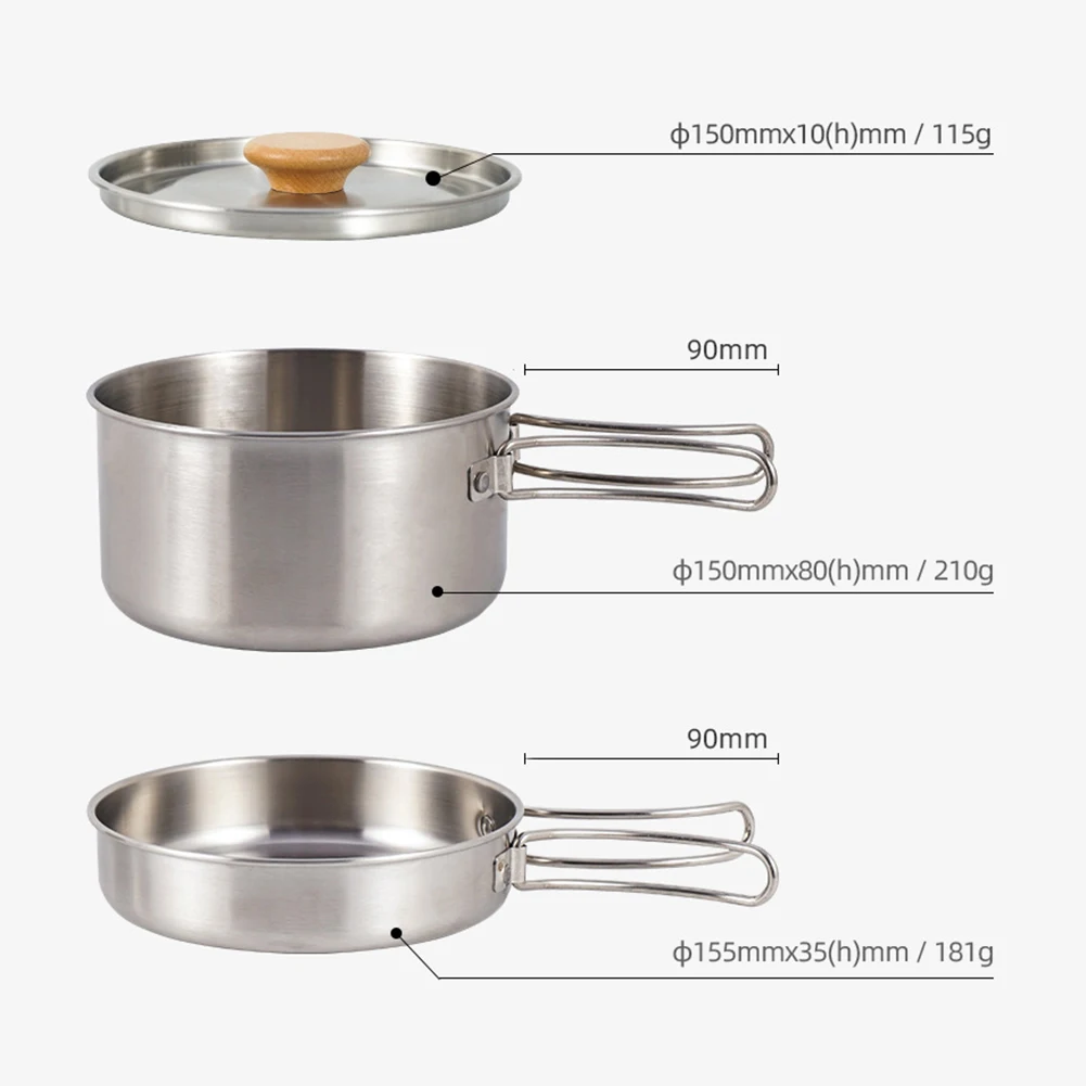 Camping Pan Portable Outdoor Pot Cooking Pan Stainless Steel Foldable Handle with Storage Bag Outdoor Hiking Cookware Kit - Image 6