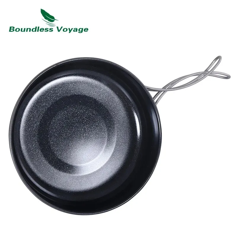 Boundless Voyage Titanium Non-stick Frying Pan with Ceramic Coating and Folding Handle Outdoor Camping Picnic Plate Dish - Image 4