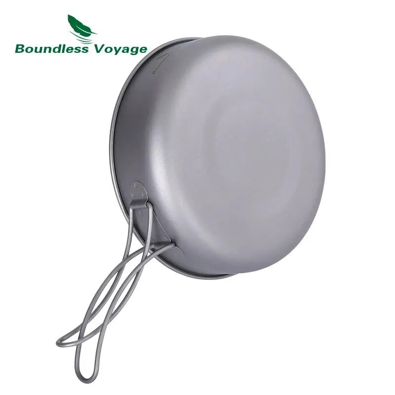 Boundless Voyage Titanium Non-stick Frying Pan with Ceramic Coating and Folding Handle Outdoor Camping Picnic Plate Dish - Image 3