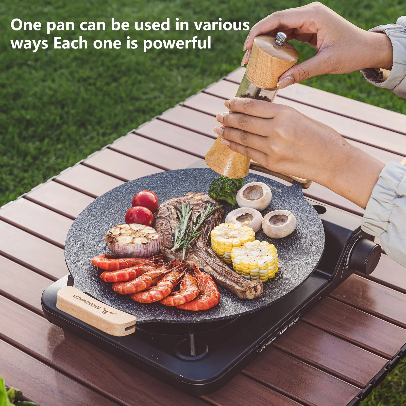 BISINNA 30CM Outdoor BBQ Grill Pan Non Stick Stovetop Baking Tray Korean Roastig Grill Plate Camping Equipment - Image 2