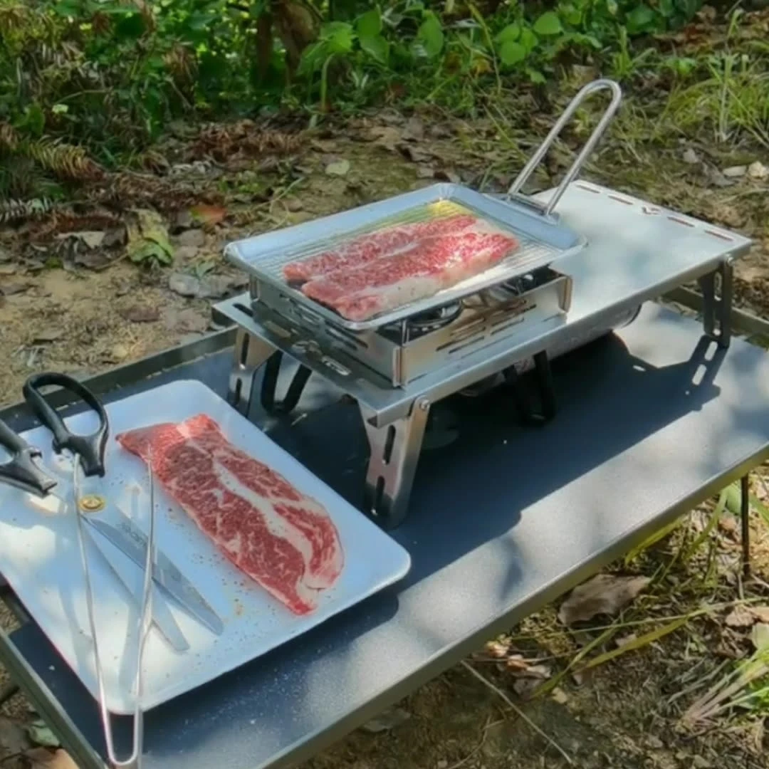 CAMPINGMOON Portable Thickened Stainless Steel Camping Picnic Cookware with Deepened and Detachable Handle, Steak Frying Pan - Image 3