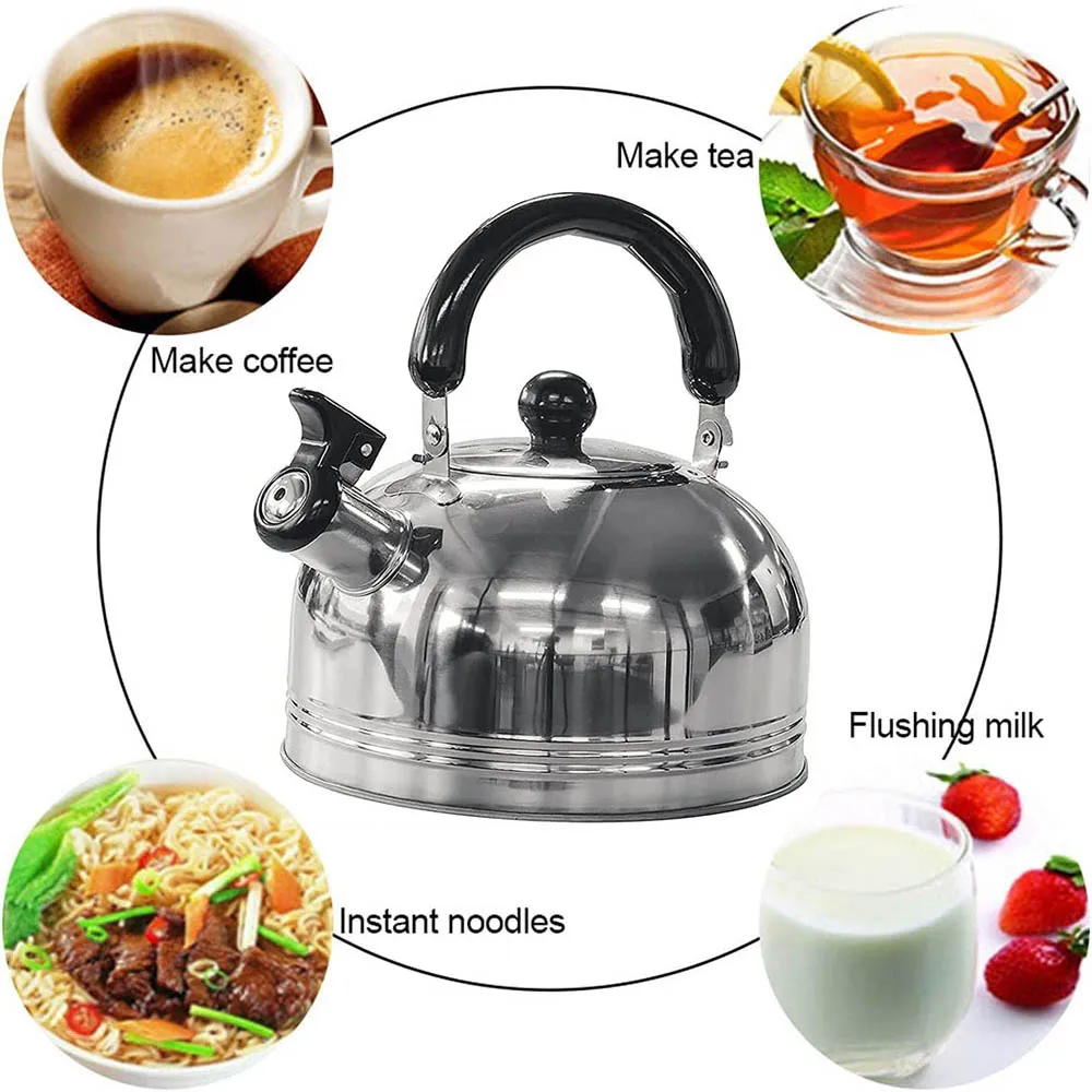 Camping Stainless Steel Whistling Kettle in 2L Portable Travel Teapot Coffee Pot with Folding Safe Handle Camping Cookware - Image 5