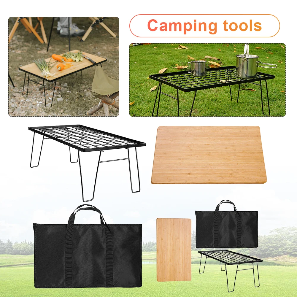 Camping Lightweight Table with Table Board & Bag Portable Cooking Net Table Camping Cooking Rack for Backyards BBQ Party