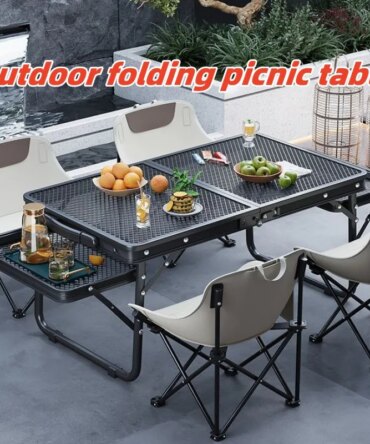 Folding iron mesh table portable lift table aluminum alloy extension lightweight table multifunctional grid barbecue table