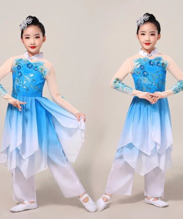 Girls' stereoscopic flower classical dance costumes Chinese Folk Jasmine Yangko costumes fan dance elegant sequins dance costume