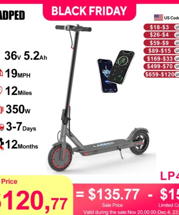 LADPED LP40 Electric Scooter 350W 19mph APP Smart Control 4 Speed Modes Foldable Electric Scooter 16miles Max Range for Adult