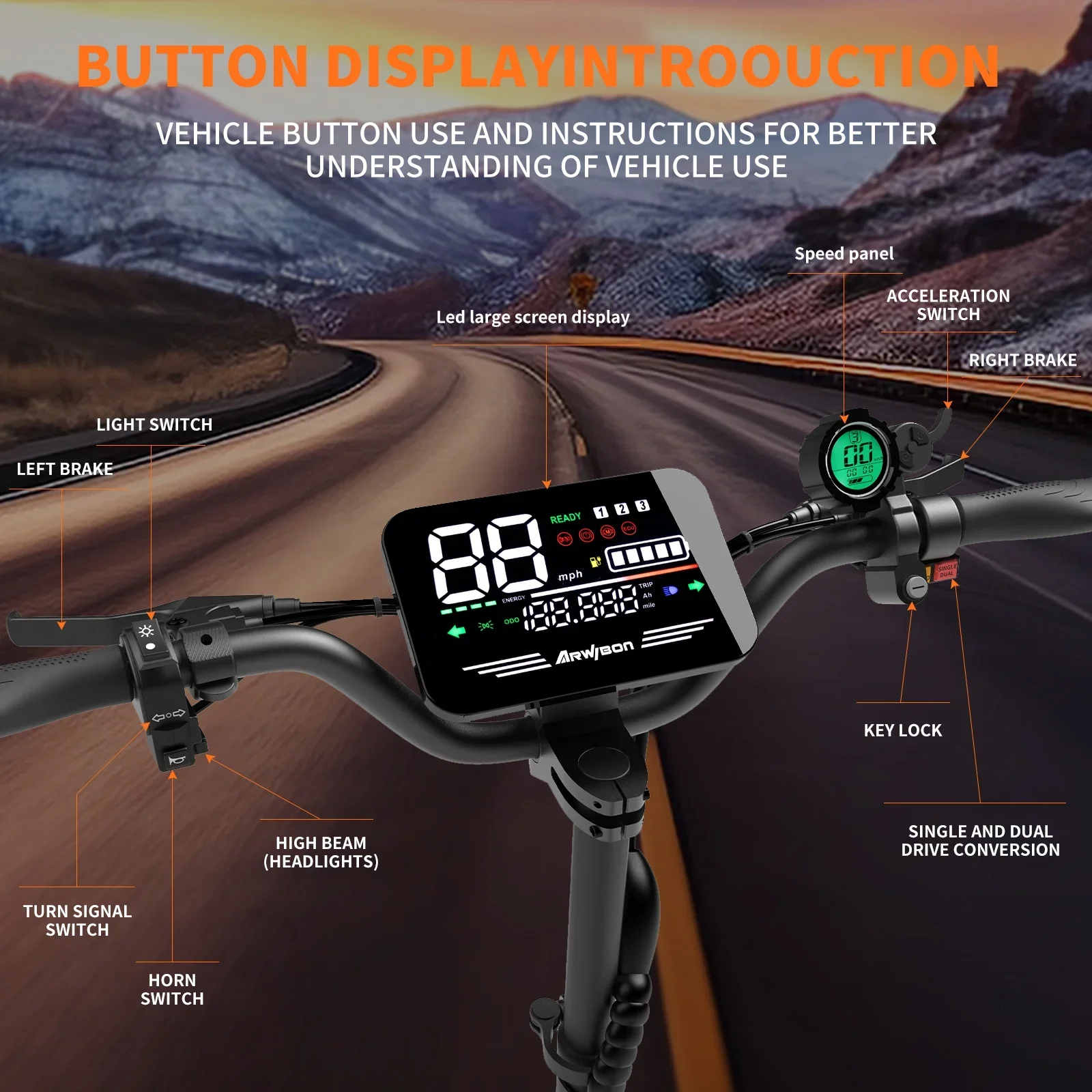 Arwibon 5600W Adult Electric Scooter Dual Motor Top Speed 46MPH,60V27AH, 11-inch Off-Road Tires Sport Folding eScooter with Seat - Image 2